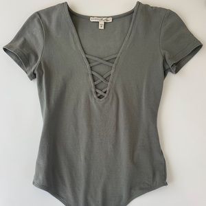 EXPRESS ONE ELEVEN LACE UP ARMY GREEN BODY SUIT